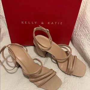 Kelly & Katie Beige Strappy Block Heels